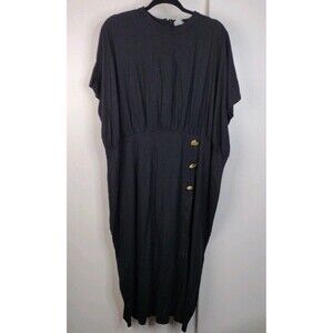 Asos Linen Blend High Neck Maxi Dress Womens Plus Size 22 Black Minimalist